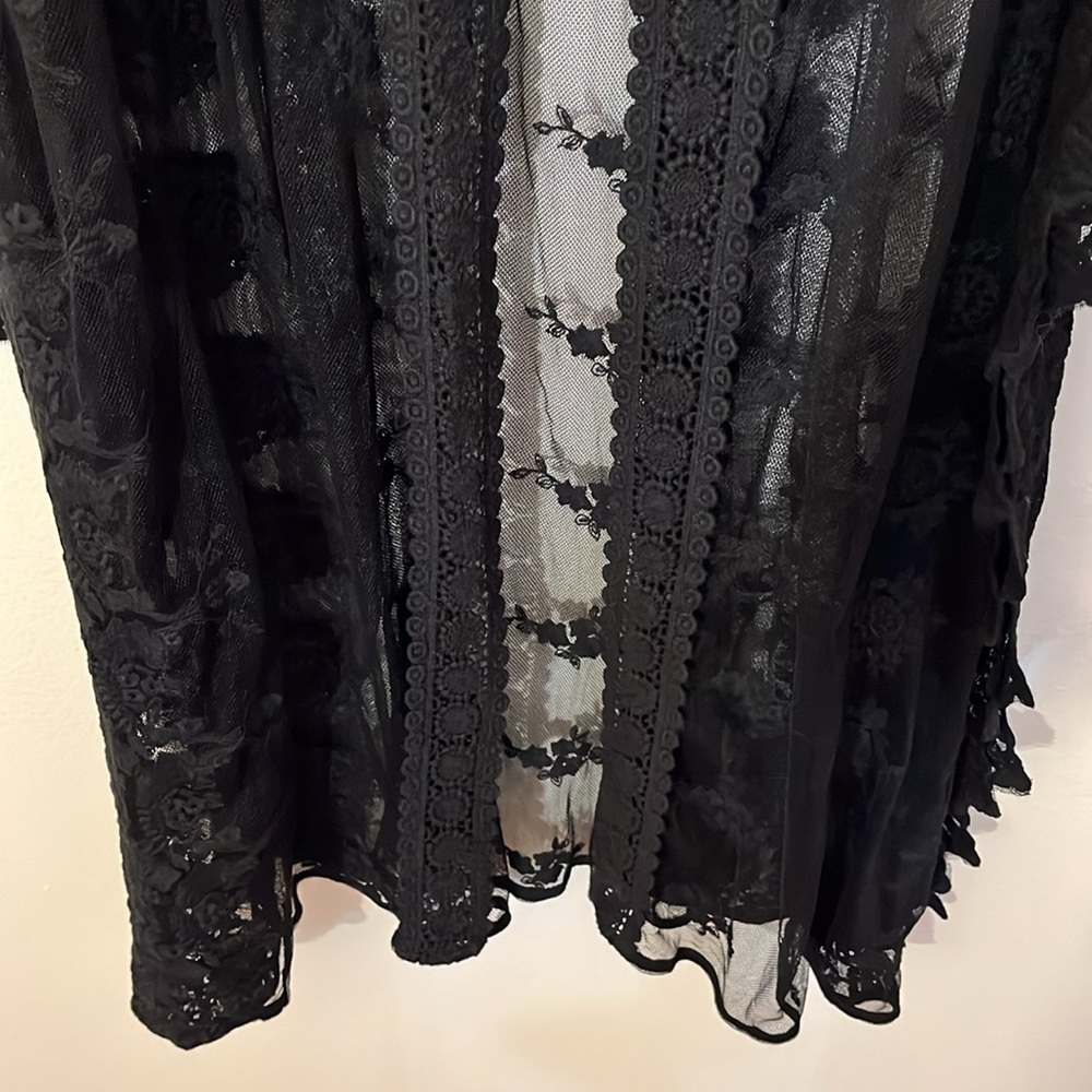 Sheer Black Lace Swim Coverup Kimono - Picture 5 of 12